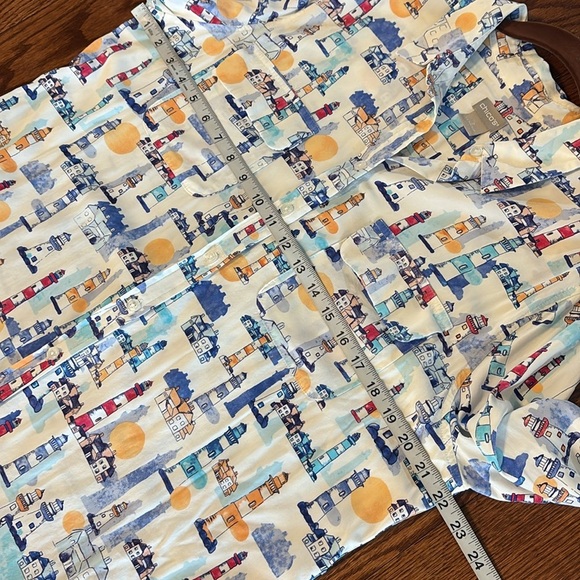 Chico's lighthouse motif button down modal blend shirt long sleeves pockets Lrg - Picture 12 of 14